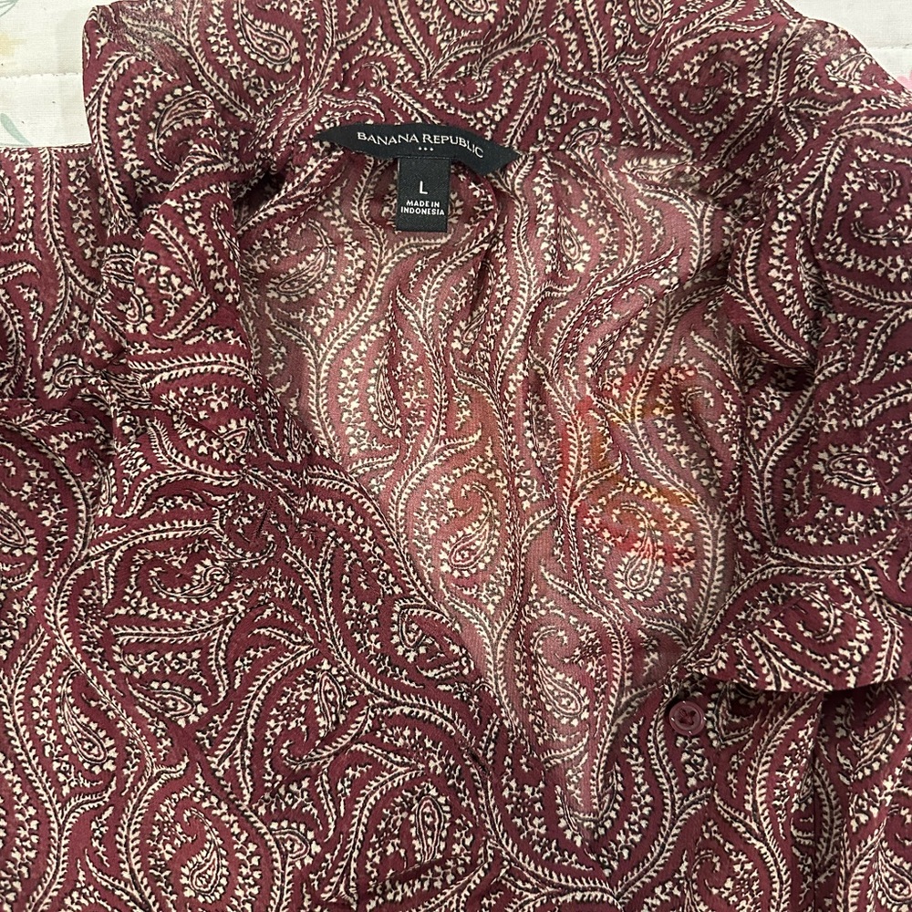 Banana Republic Burgundy Paisley Long Sleeve Dress